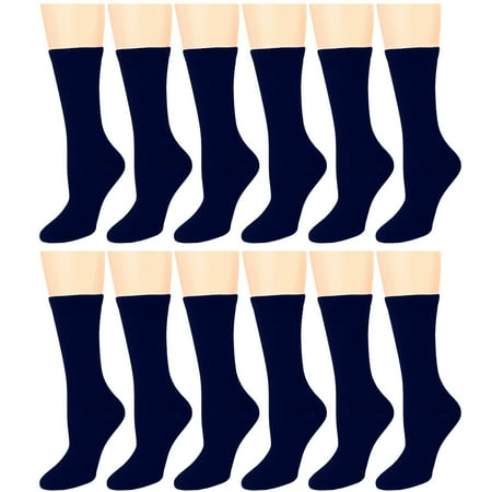 

12 Pairs Women s Crew Socks Fancy Novelty Designed Size 9-11 Navy