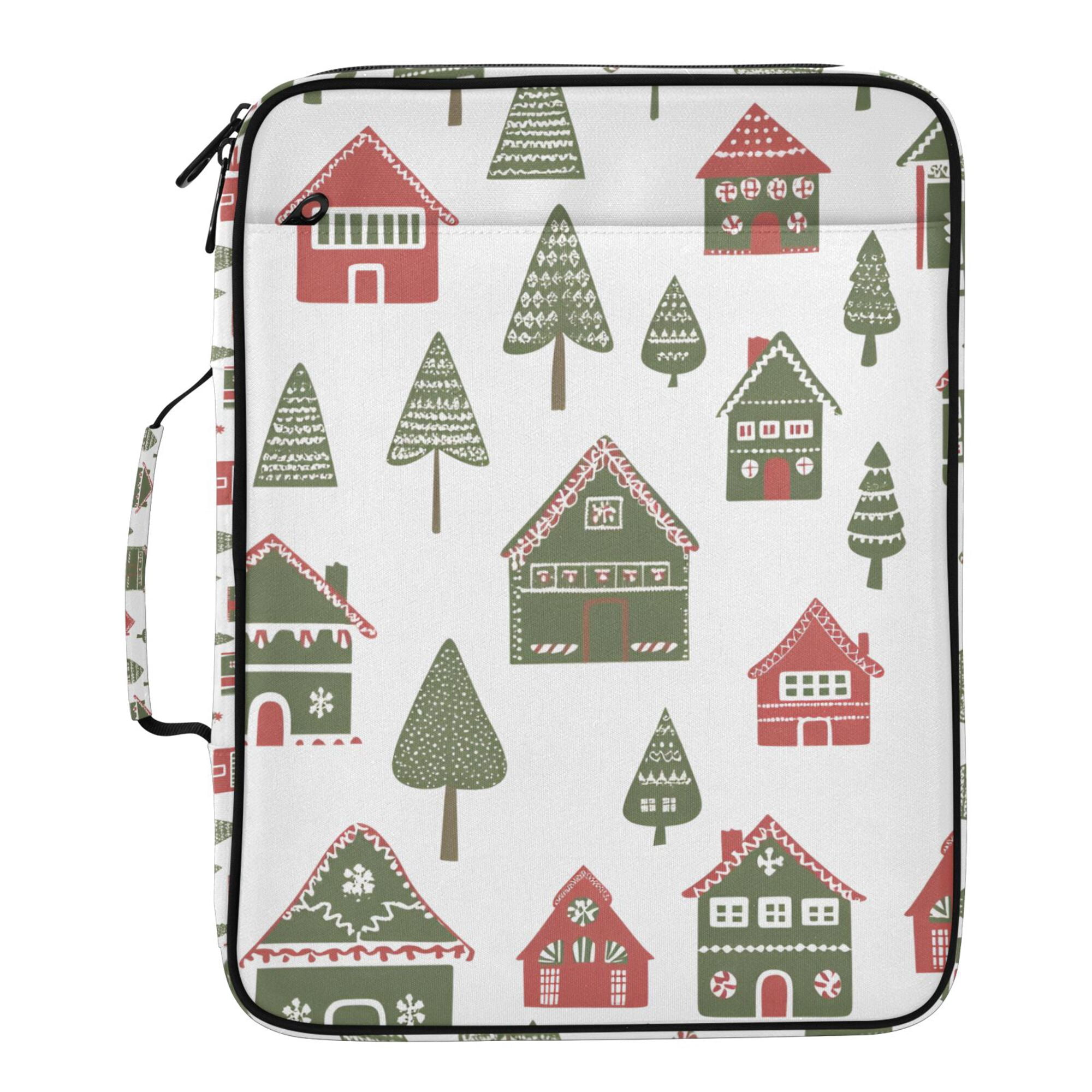 FORMRS Accordion File Folder A4 Size 7-Pocket Expanding Document Organizer Bag with 3 Ring Binder, Green Christmas House