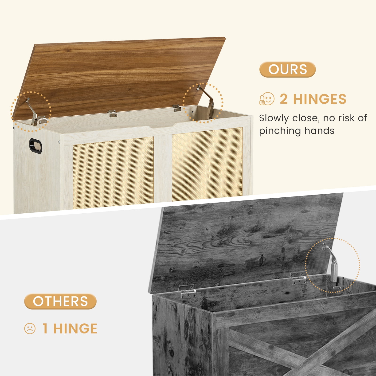 Erinnyees 39.4" Rattan Storage Chest, Storage Bench, Toy Chest, Shoe Bench, with Double Soft - Close Hinges, for Entryway, Bedroom, Living Room, Supports 300 lb
