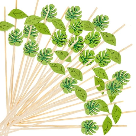 

200PCS Disposable Green Leaf Cocktail Picks Plam Leaf Handmade Toothpicks Bamboo Skewers for Appetizer Fruit Sandwiches 4.7 Inch Food Picks Toothpicks for Summer Hawaiian Party Luau Beach Holiday