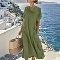 thumbnail image 2 of yillto Women's Dress Short Sleeve Crew Neck Summer Causal Beach Flowy Long Sundress with Pockets, 2 of 7