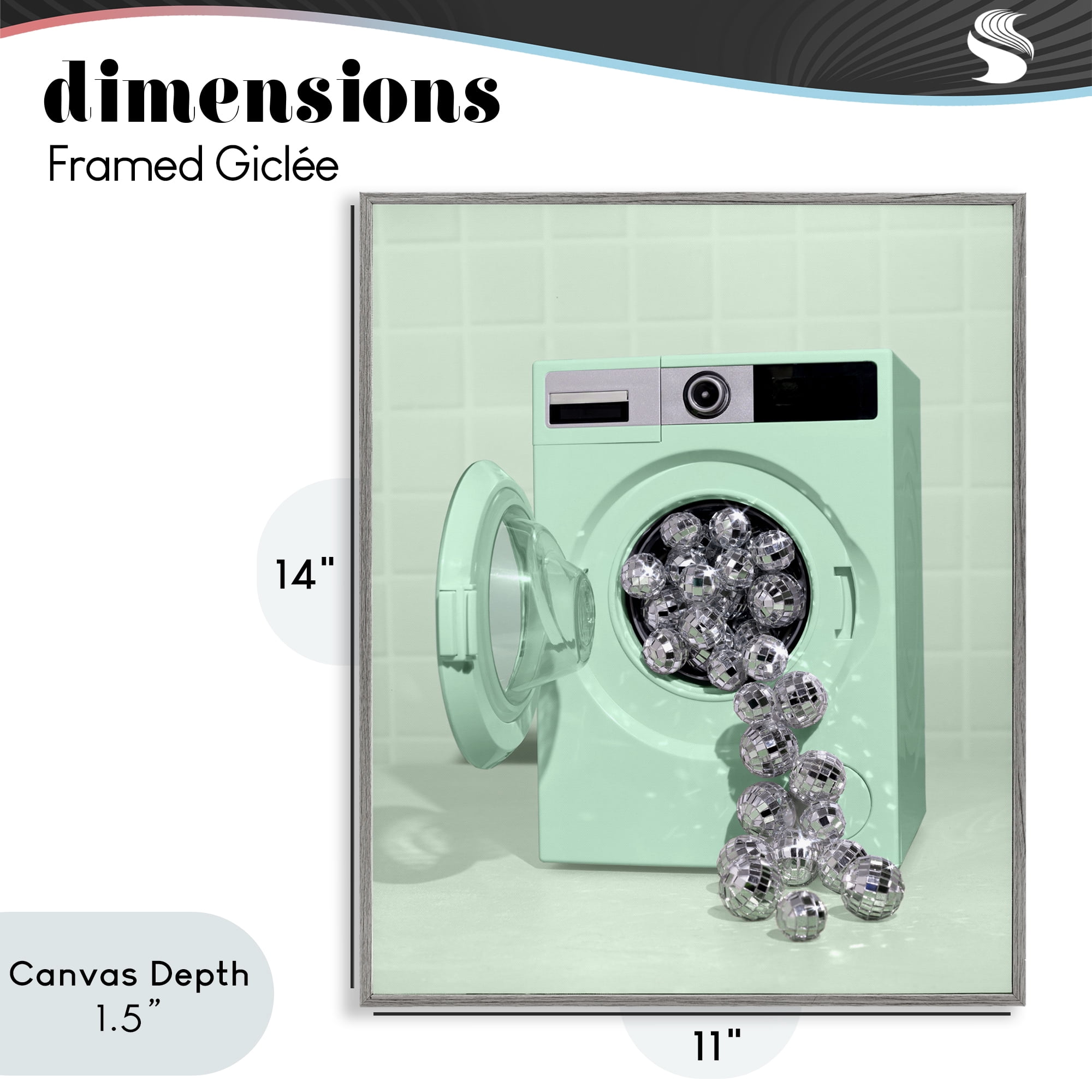 Stupell Industries Disco Laundry Machine over Green Gray Framed Giclee Art, design by LISH Creative
