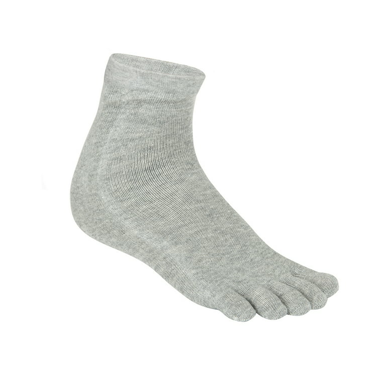 3 Pairs Mens Running Toe Socks, Wide Five Finger Crew Athletic Cotton Sock  for Men, Gray