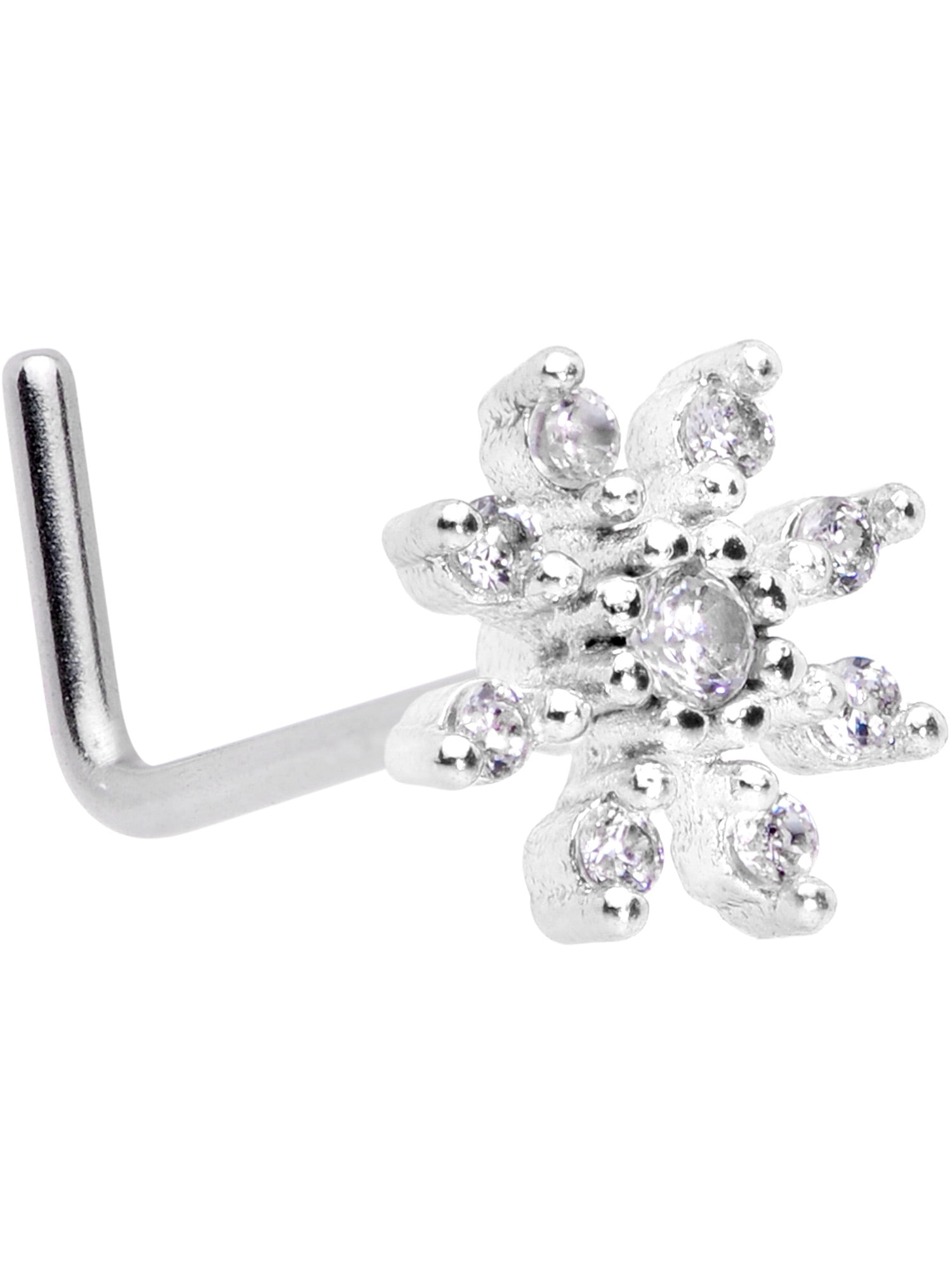 Body Candy 20G Steel L Shaped Nose Ring Clear Accent Flower Nose Stud