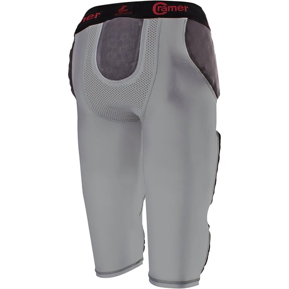 Cramer Lightning 7 Pad Football Girdle With Integrated Hip, Tail, Thigh and Knee Pads, Gray, Medium