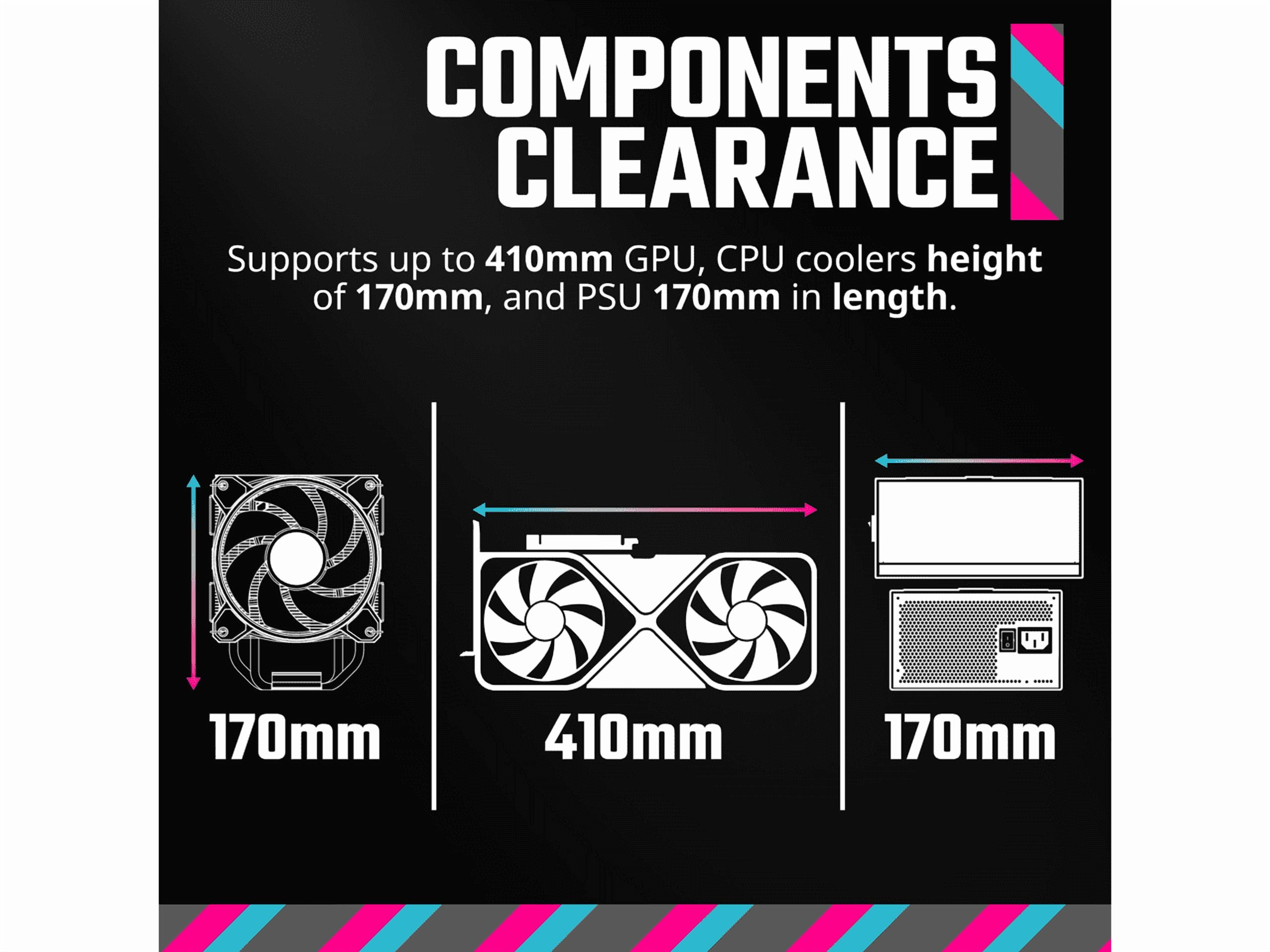 Cooler Master MasterBox 600 ATX Black Mid-Tower Case, Back-Connected Motherboard Asus|MSI|Gigabyte, 410mm GPU Max, *420mm AIO Max, Type C, Tempered Glass, Triple 140mm SickleFlow PWM, FineMesh