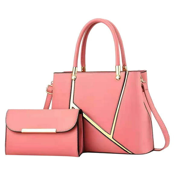 Bmisegm Leather Handbag for Women Trendy 2Pcs Handbag Wallet Set Clear Tote Bags Pink One Size