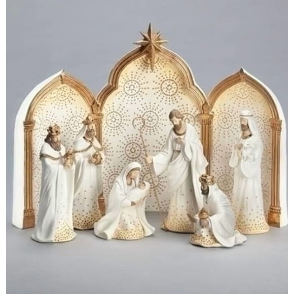 Vacemry under $5 Nativity Scene Set, Christmas Nativity Set, Handcrafted Resin Scene with 9 Religious Figures, Indoor Holiday Display, Elegant Traditional Look