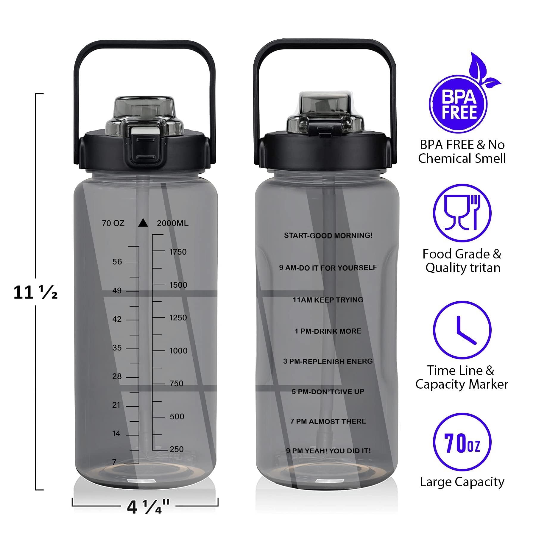 Half Gallon Water Bottle with Sleeve, 64OZ Motivational Water Bottle with Straw & Time Marker, BPA Free Leakproof Gym Water Bottle for Sport Workout