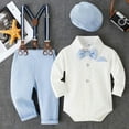 thumbnail image 2 of Boys Outfits Little Gentleman Formal Dress Up Shirt with Hat Suspenders Birthday Party Christening 3 Piece Set 0-3 M, 2 of 6
