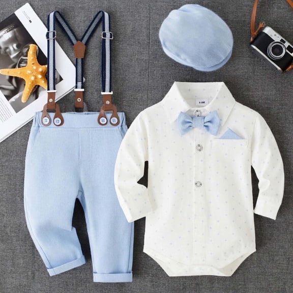 MEZZALL Little Gentleman Formal For Baby Boys Toddler Dress Up Outfits With Hat And Suspenders For Birthday Party Christmas Cute Clothing Sets