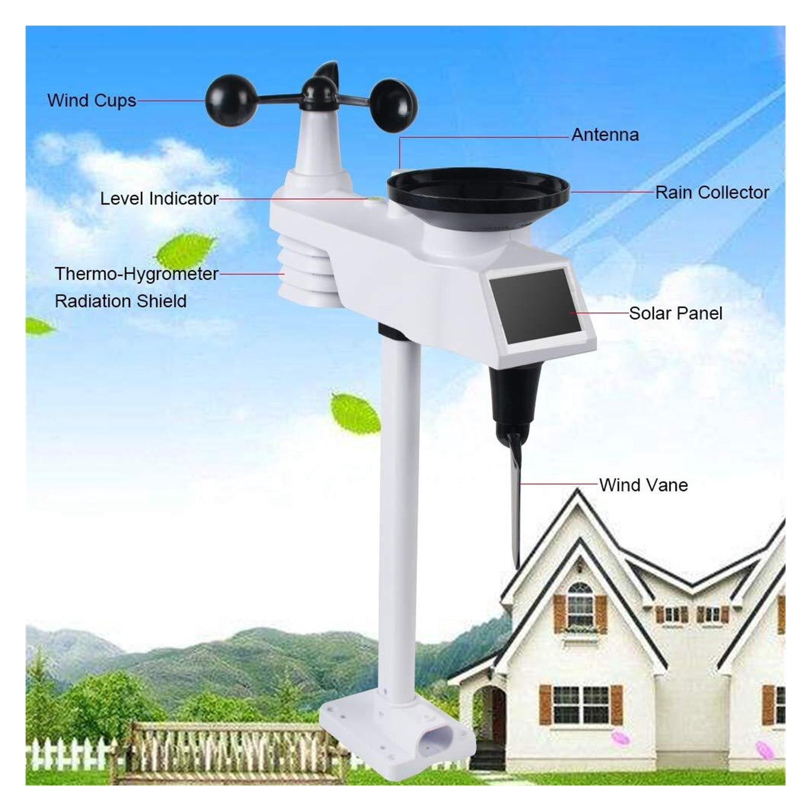 Weather Station Wireless Indoor And Outdoor Internet Multifunction Humidity Pressure Anemometer Wind Rain Gauge ,Easy to Install