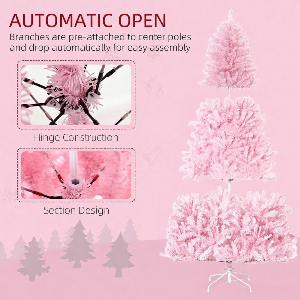 7ft Unlit Pink Christmas Tree 1288 Tips Wide Shape Flame Retardant Indoor Holiday Decor