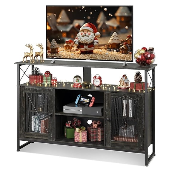 TV Stand 55 inch TV,Tall Entertainment Center with Storage, Farmhouse Industrial TV Console for Bedroom Living Room, Charcoal Black
