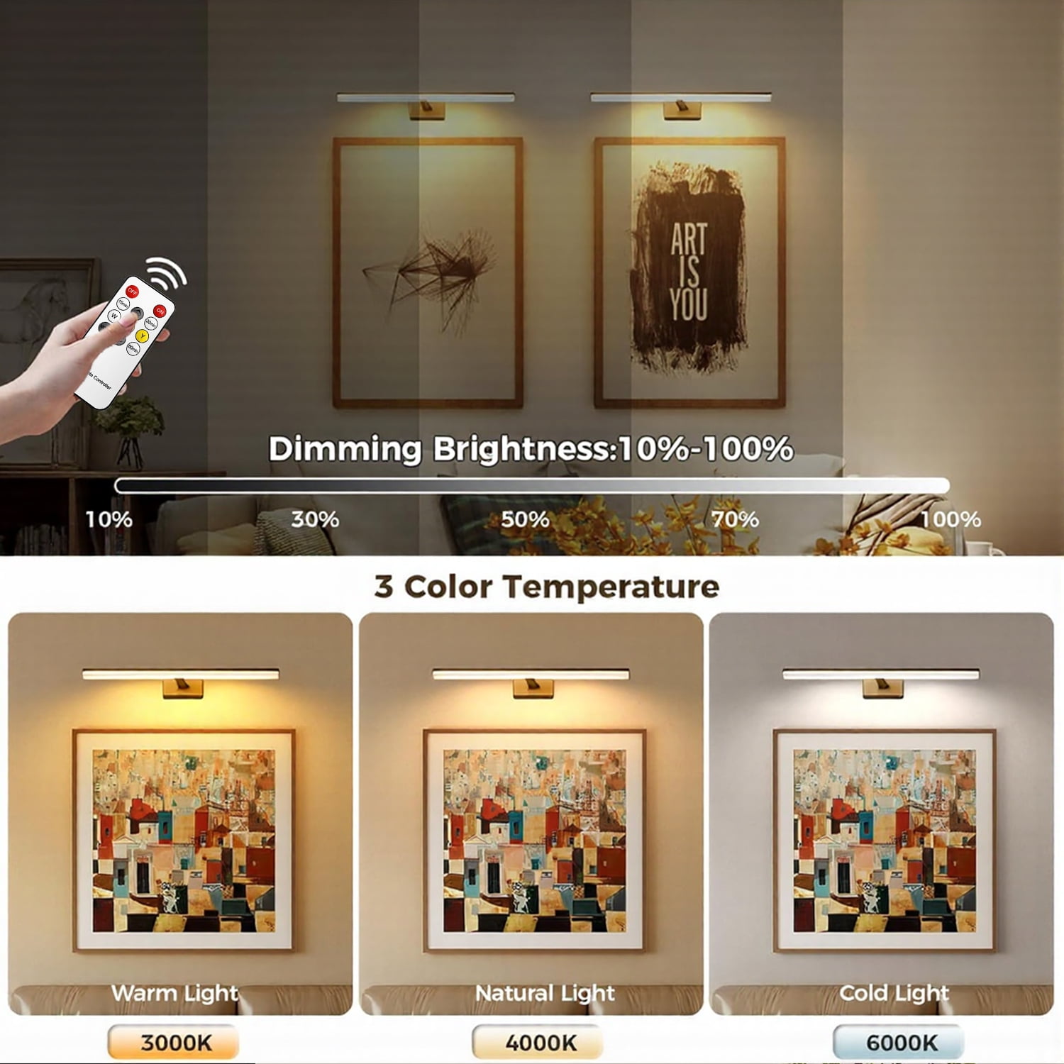 Behome Bathroom Vanity Light, 3-Light Modes Modern Vanity Light Over Mirror, 16 inch Vanity Lighting Fixture Dimmable 3CCT LED Bar Vanity Light for Bathroom Restroom, Gold