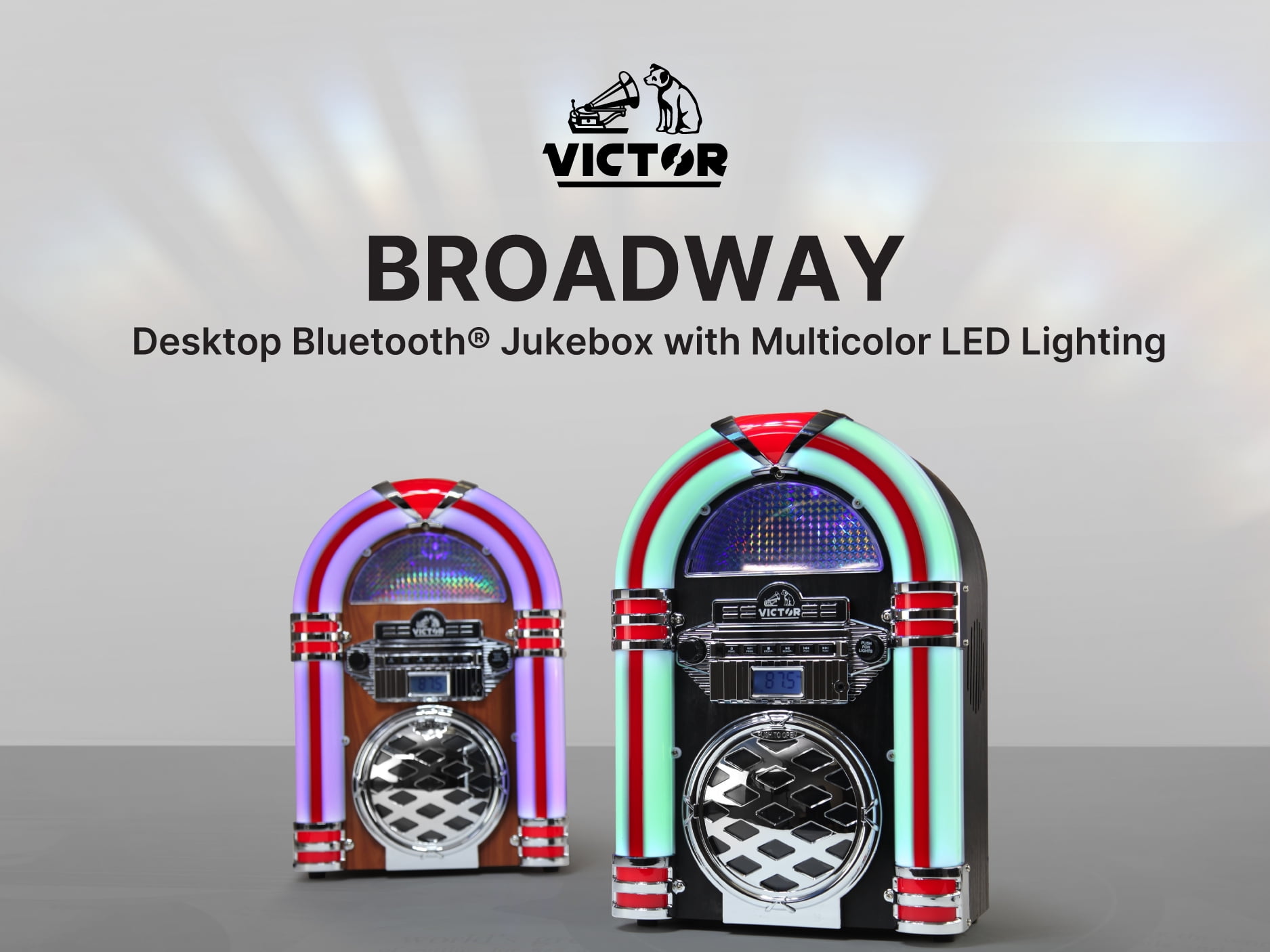 Victor Broadway Desktop CD Bluetooth Jukebox, Multicolor LED