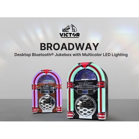 Victor Retro Bluetooth Jukebox with CD Player & FM Radio | 15-Inch 1950s Diner Style Tabletop Speaker, Color-Changing LED Lights, 33ft Wireless Streaming & AUX Input