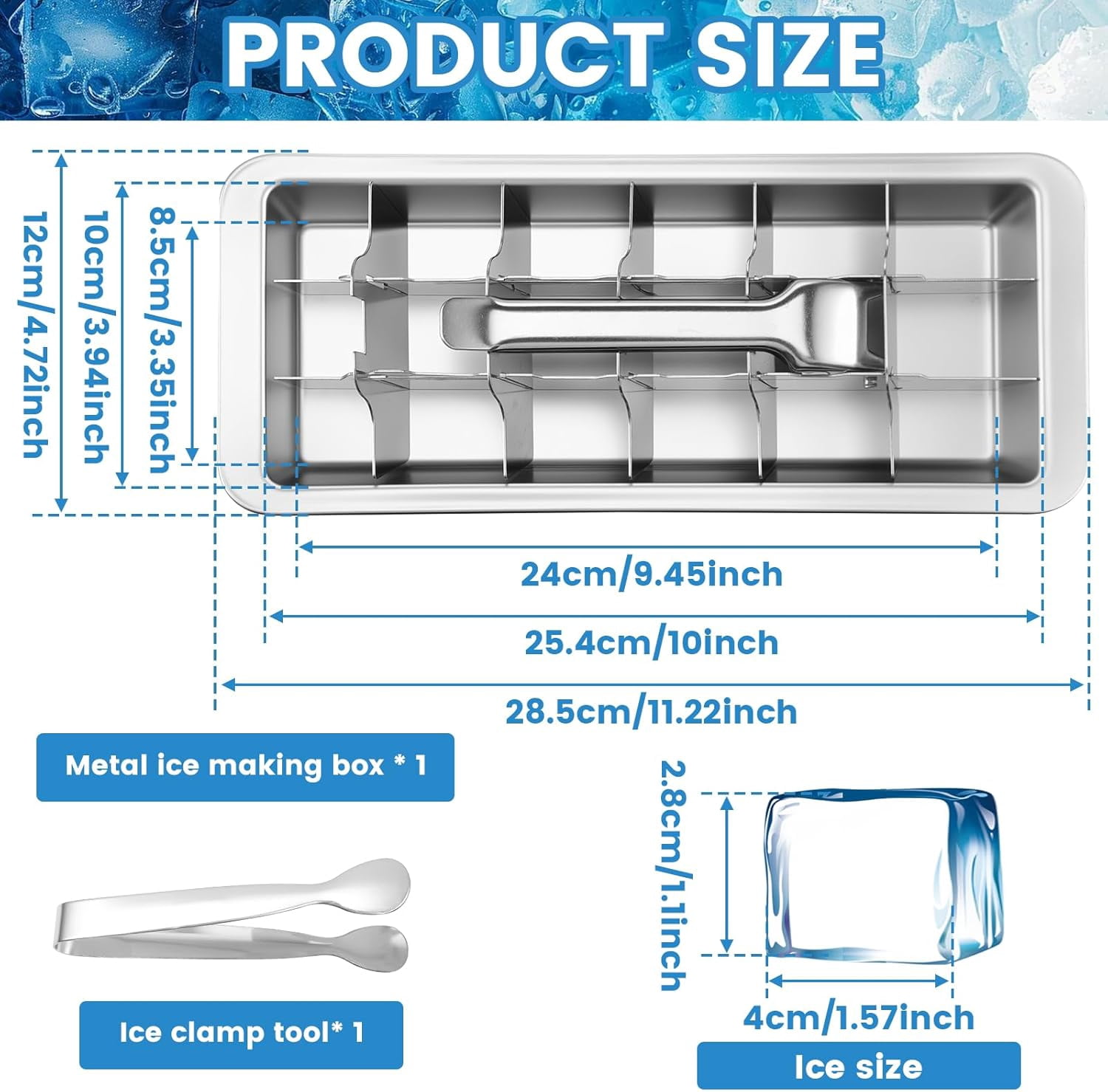 Stainless Steel 18 Slots Ice Tray with Lever,Dishwasher Safe Metal Ice Cubes Mold,Vintage Style Cube Tray for Home Kitchen Bar Use
