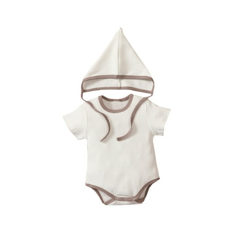 

Baby Girls Bodysuits Boysolid Ribbed Bodysuit Romper+Hatets
