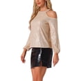 thumbnail image 4 of INSPIRE CHIC Sequin Tops for Women's Sparkle Glitter Long Sleeve Cold Shoulder Party Tunic Tops, 4 of 6