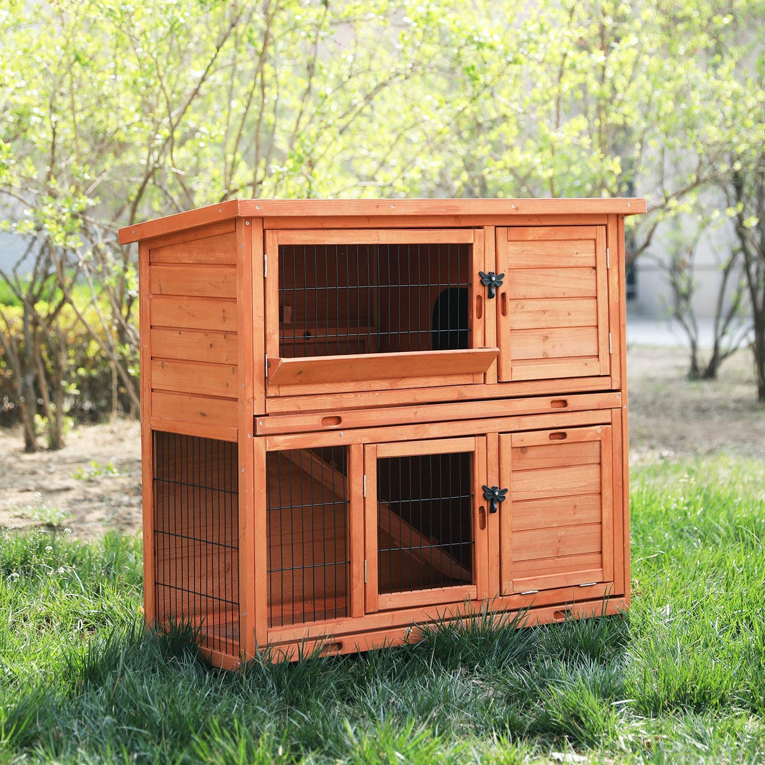 LAZY BUDDY Rabbit Hutch Wooden Rabbit Cage Indoor Outdoor Backyard Bunny Small Animal Cage with Waterproof Roof & Removable Tray - image 5 of 7