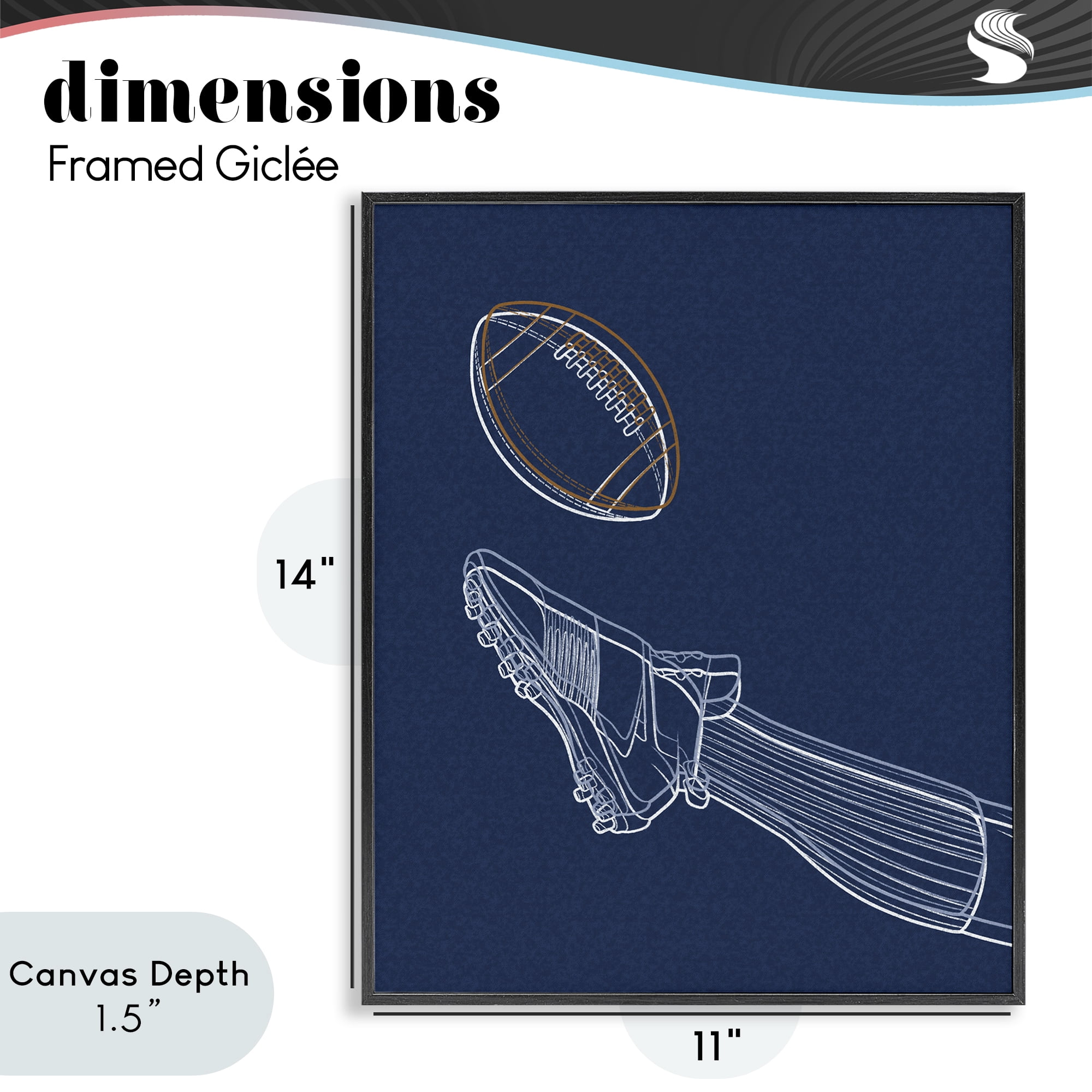 Stupell Industries Football Lines Contour Black Framed Giclee Art, design by Marcus Prime