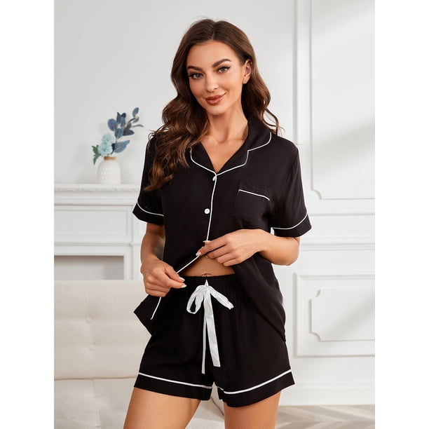 Pijamas para Mujeres, Negro 2 Piezas Pijama Conjunto, Casual y Cómodo Pijama
