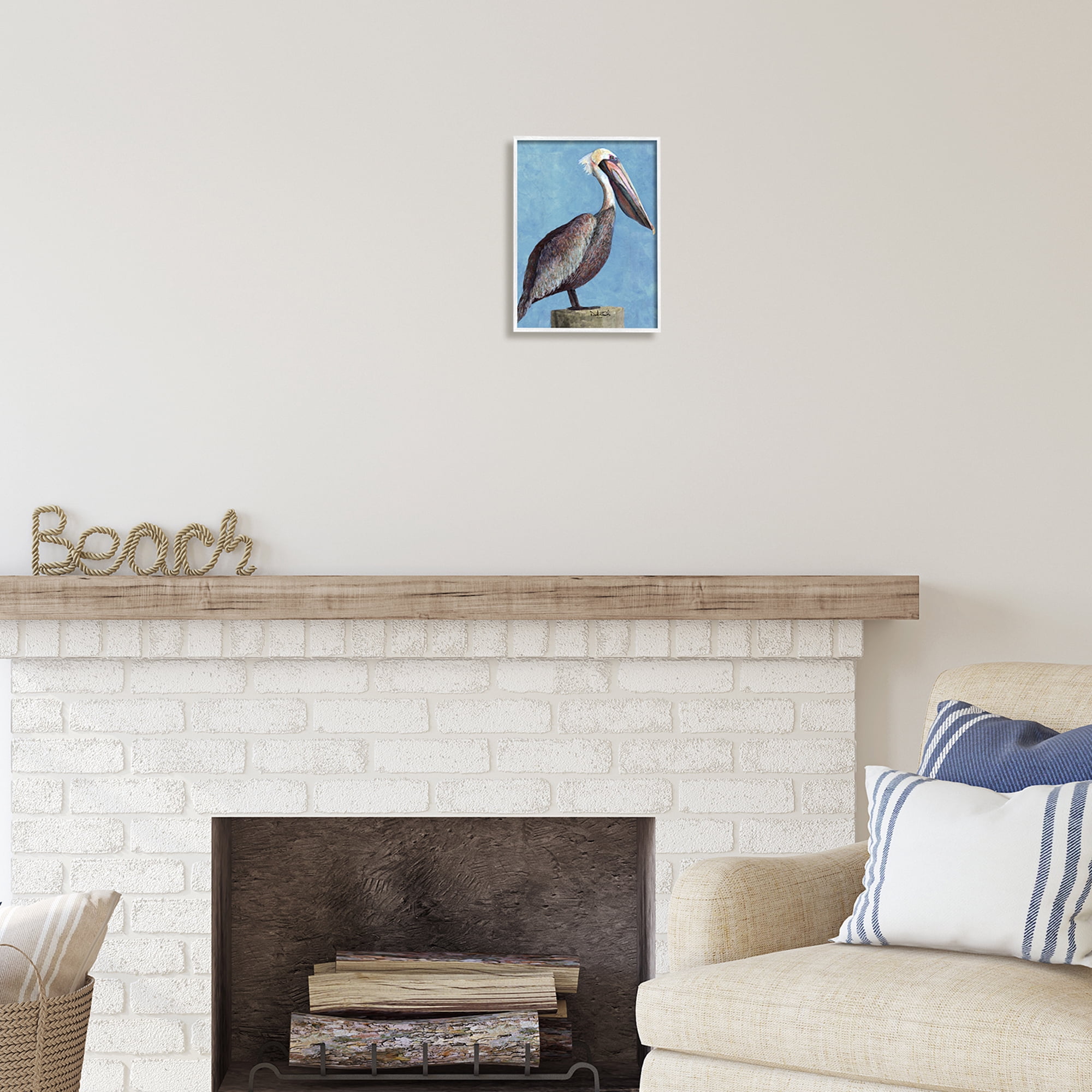 Stupell Industries Blue Pelican Portrait Animals & Insects Painting White Framed Art Print Wall Art, 11 x 14