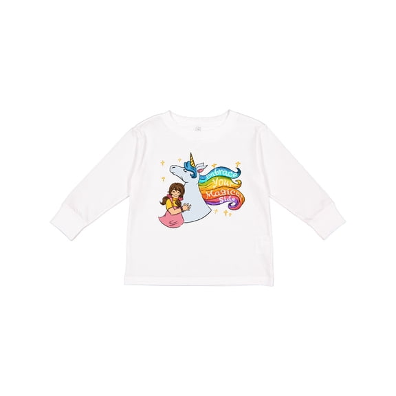 Inktastic Embrace Your Magical Side Girl Hugging A Unicorn Boys or Girls Long Sleeve Toddler T-Shirt