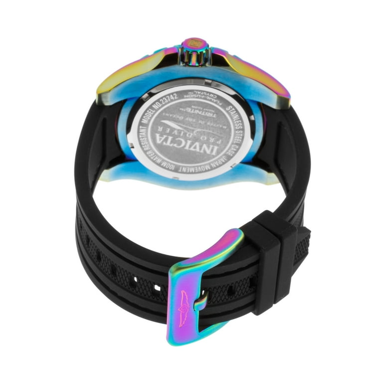 Invicta Men s 23742 Pro Diver Black Polyurethane And Dial Rainbow Ion Plated Ss Watch
