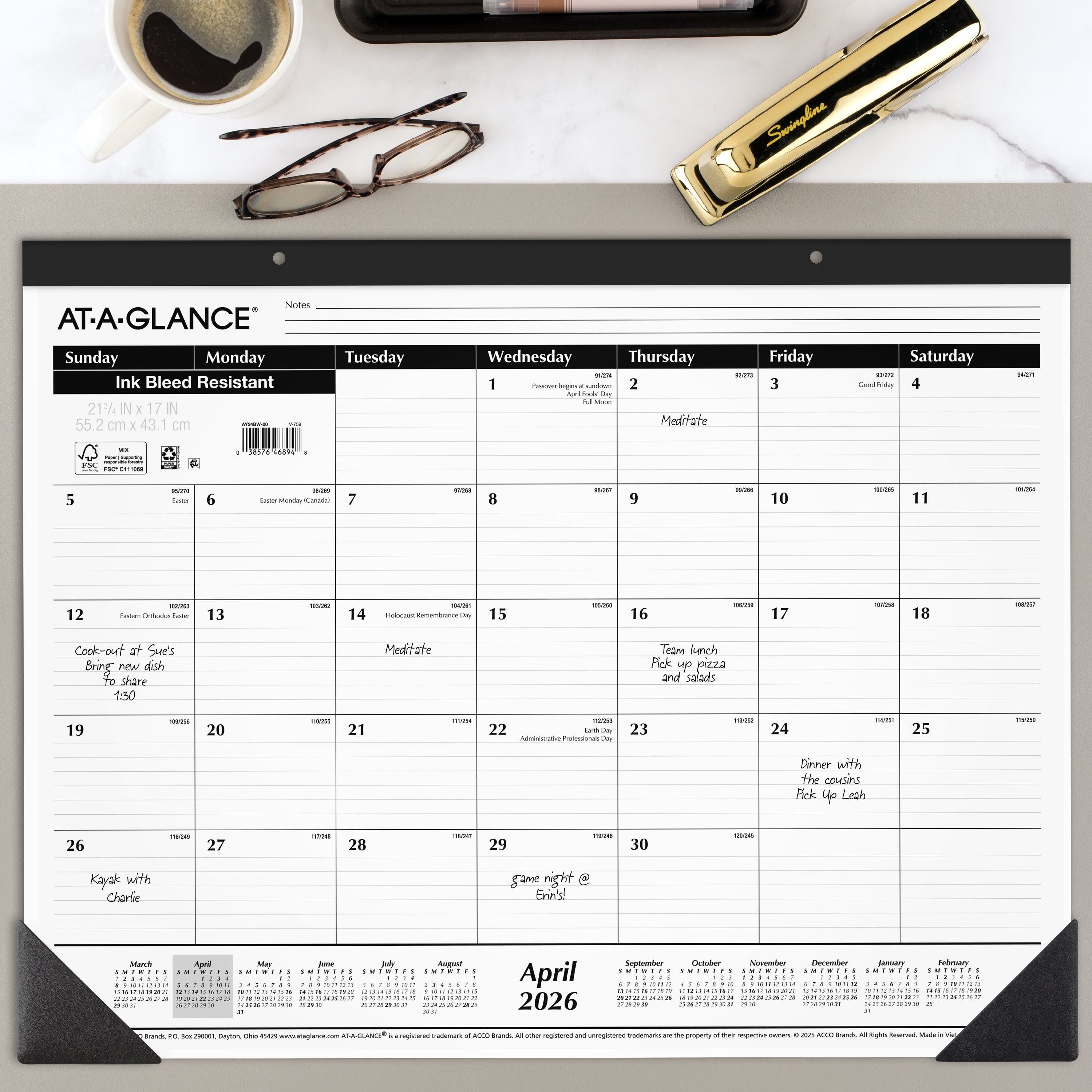 2026-2027 At-A-Glance Large Size Academic Monthly Desk Pad Calendar, 21.75" x 17", Paper Material