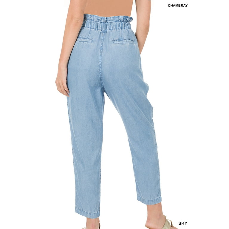Women's Chambray Drawstring Elastic Waist Lightweight Baggy