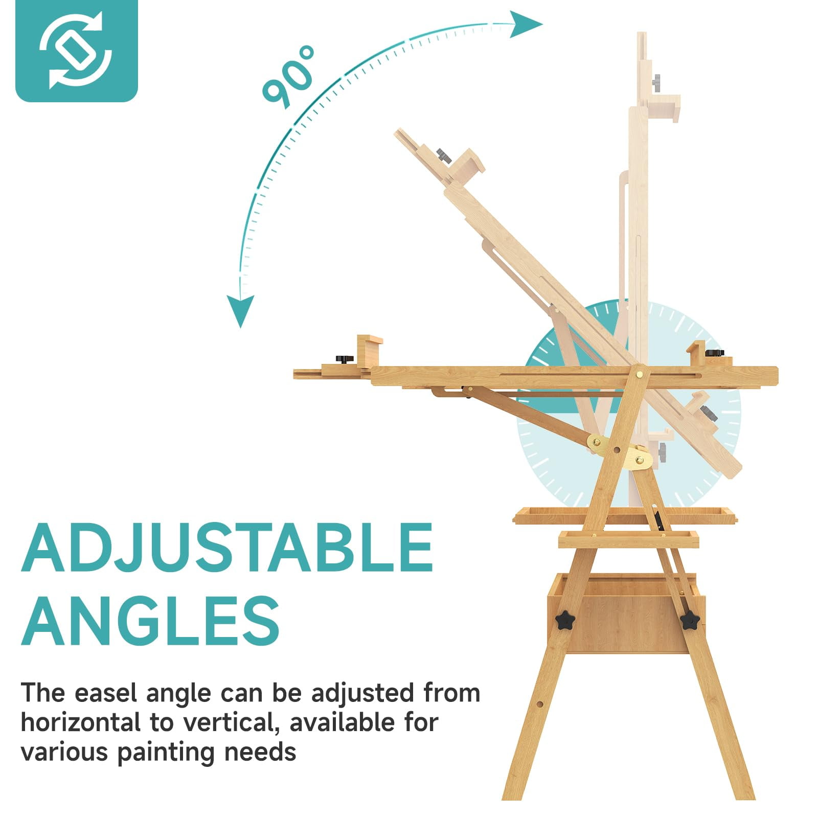 Large Solid Beech Wood Easel for Painting with Storage Drawer and Palette,  Foldable Art Easel with Signature Box for Adults, Holder up to 48''