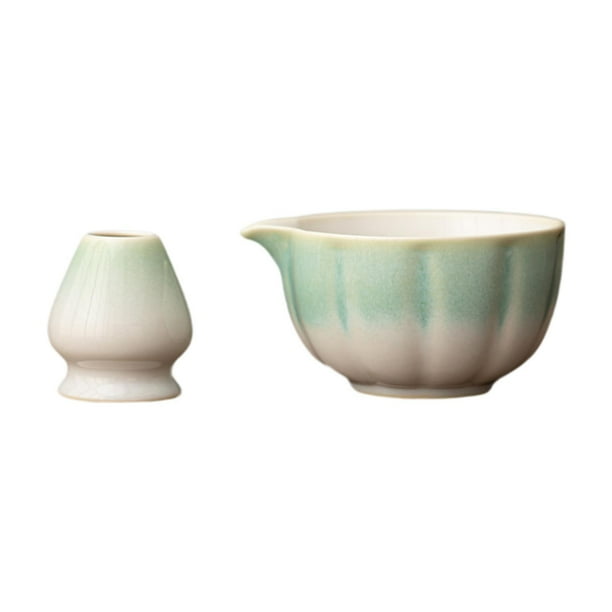 2 piezas de tazón de té con pico vertedor, tazón de cerámica para matcha, regalo de cumpleaños japonés verde