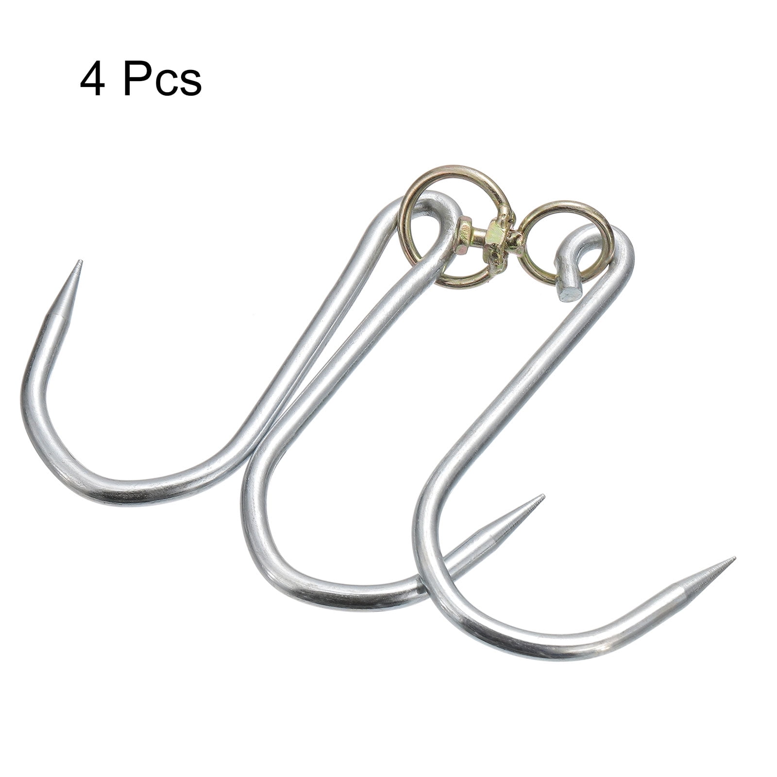 Unique Bargains Double Meat Hooks Galvanized Integrated Swivel Hooks Silver 12" x 0.27"