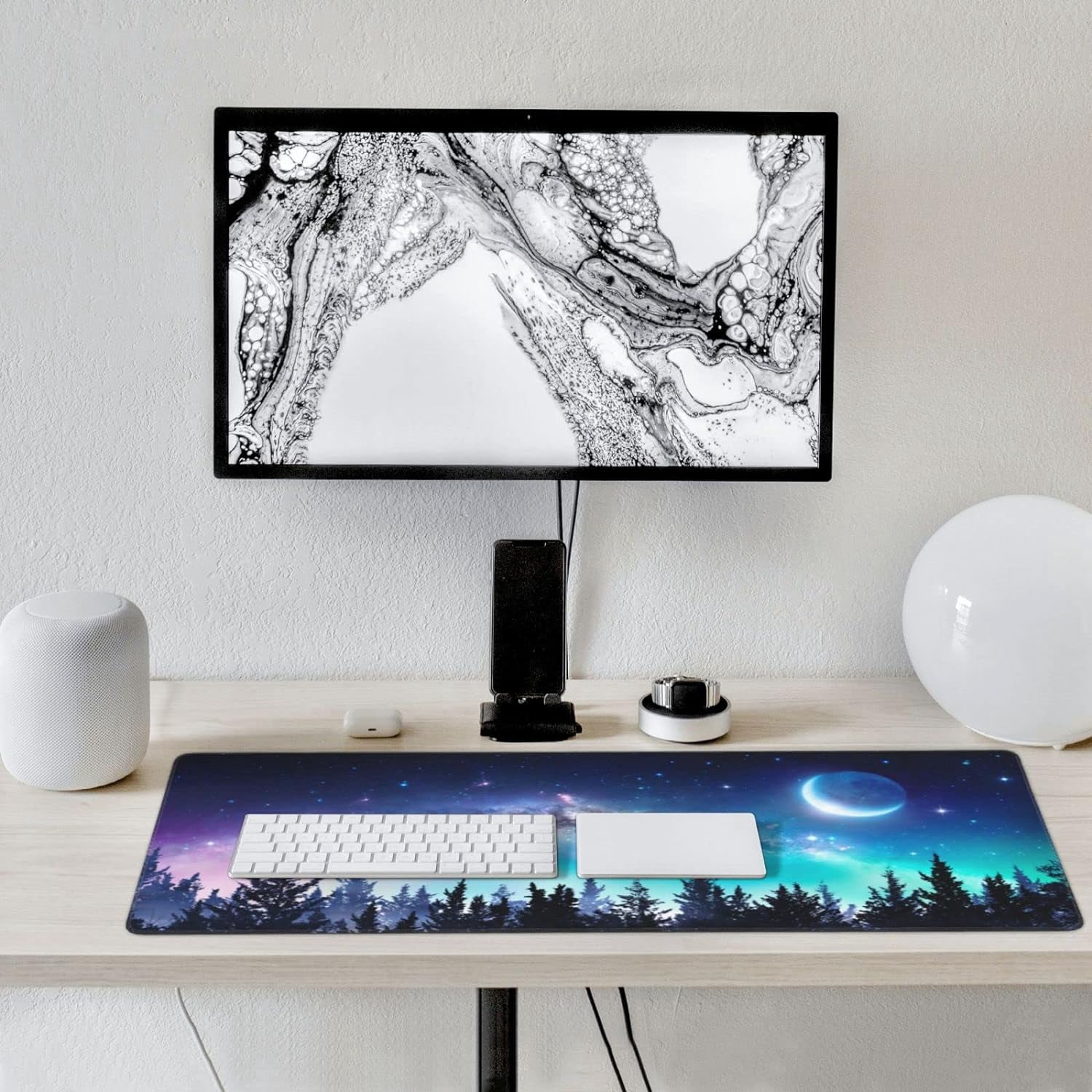 Gaming Mouse Pad,Large Mouse Pads for Desk,Non-Slip Rubber Base Extended Mousepad,XXL Keyboard Mouse Mat,Computer Keyboard Desk Pad with Stitched Edges,35.4x15.8inch,Clear Stary Night