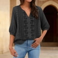 thumbnail image 4 of Shirts for Women Fashionable Casual Solid Color Pleated Cotton and Linen Top with Seven Quarter Sleeves, 4 of 5