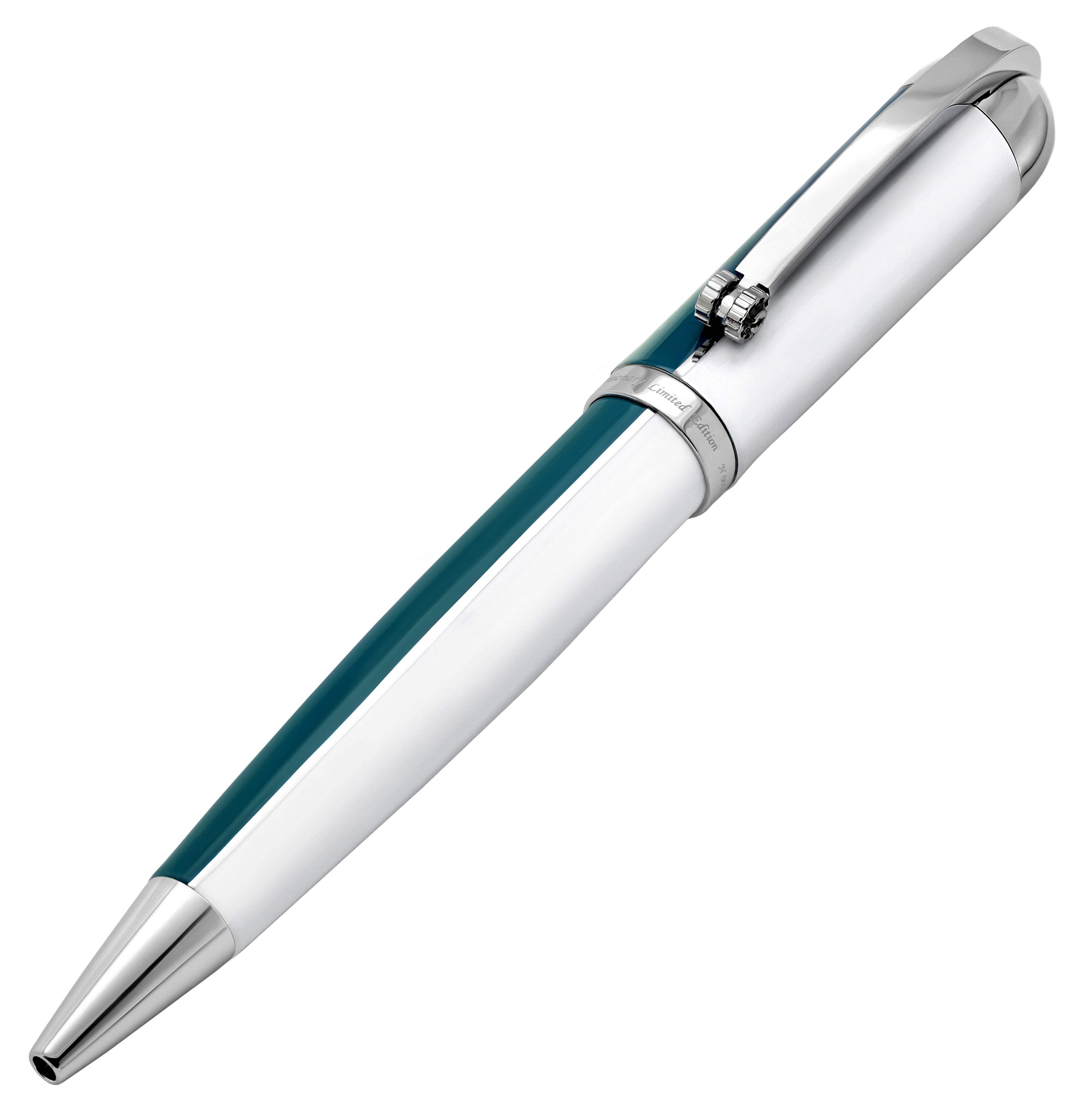 Xezo Xezo Visionary® Brass  Aluminum Enameled Ballpoint Pen - Teal Green / White