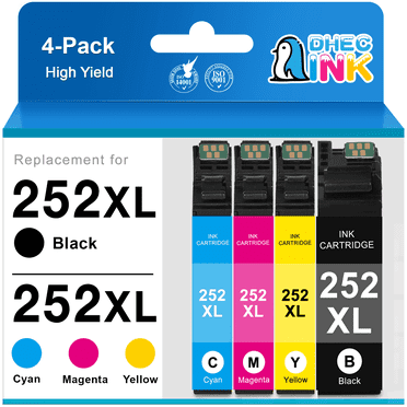 252XL 252 Ink Cartridge for Epson Ink 252 252XL (Black Cyan Magenta Yellow, Combo Pack)