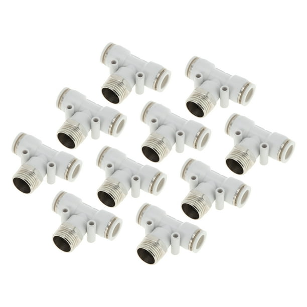 Accesorios de aire de conexión rápida Unique Bargains 1/2" tipo T, unión de línea de aire de plástico y metal 1/2"BSPT 10 piezas tono blanco plateado