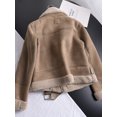 thumbnail image 3 of -Chaqueta corta de piel de oveja para mujer, abrigo grueso y cálido de ante, color marrón, ideal para invierno, 3 of 5