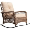 thumbnail image 3 of Tcbosik Rattan Rocking Chair with Beige Cushion, Rocker Chair with Metal Frame, Outdoor Lounge Chair for Garden Backyard Porch, Brown, 3 of 9