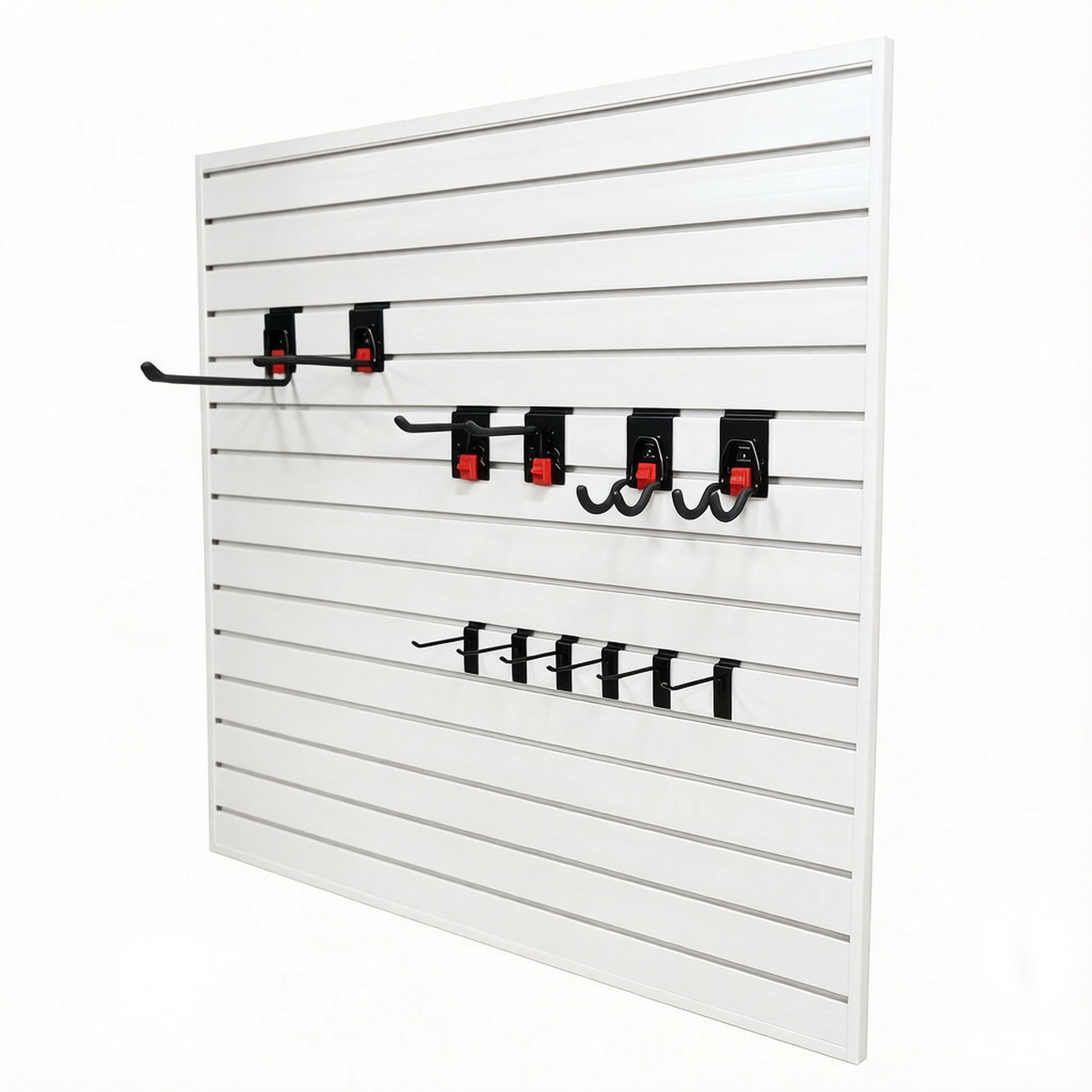 GDF Studio 4x4FT PVC Slatwall Panel Kit Garage Storage System with 12 Hooks, Lightweight Water-Resistant Panels, White
