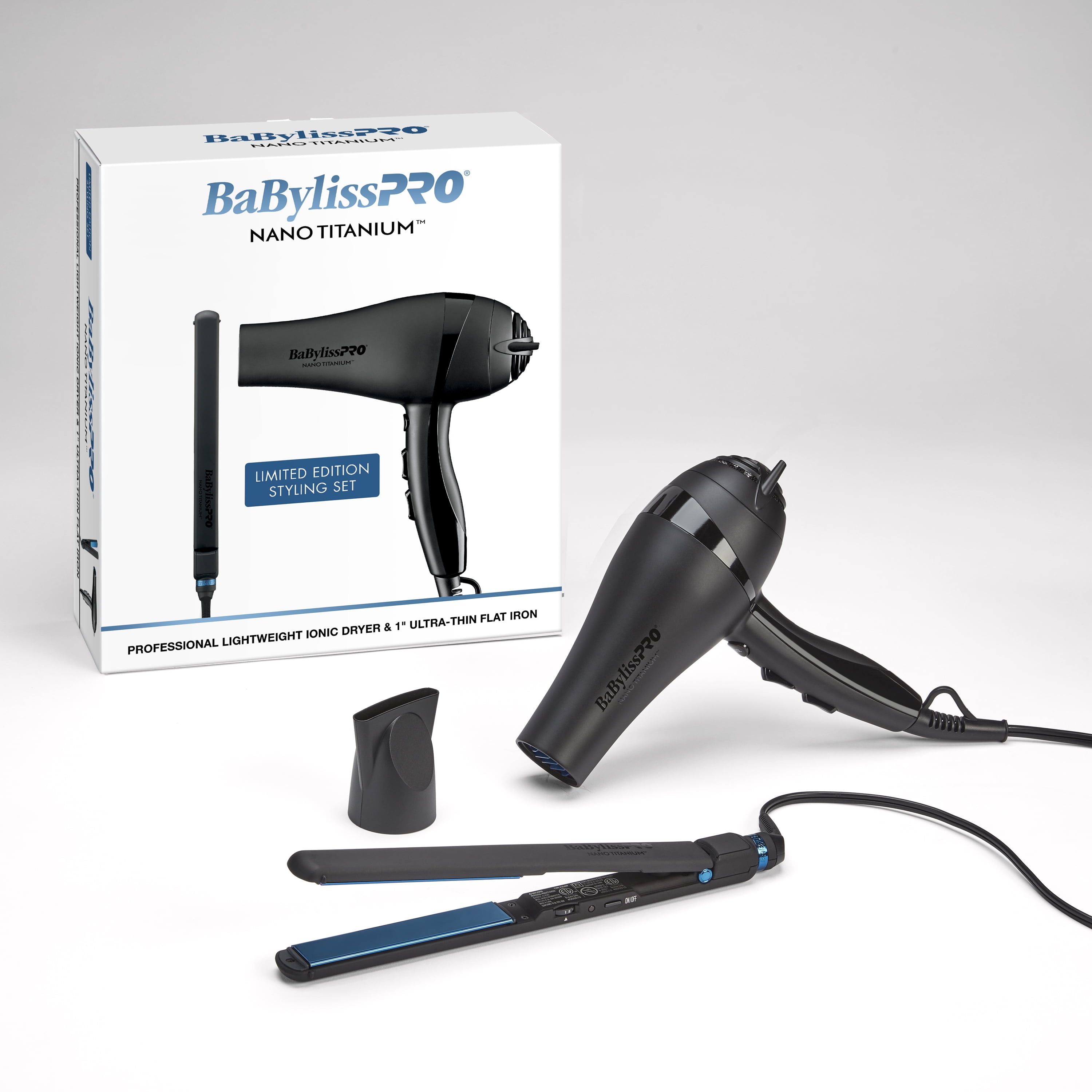 BaBylissPRO Nano Titanium Limited Edition 1" Ultra-Thin Flat Iron & Professional Lightweight Ionic Dryer Prepack