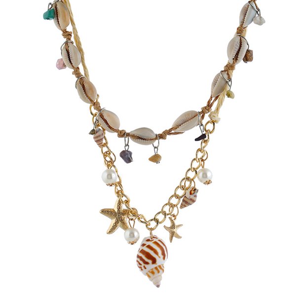 WORGEOUS Collar de concha hawaiana, colgante de doble capa, joyería exquisita de concha, collar bohemio, adornos de regalo