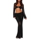 thumbnail image 2 of VISgogo - Conjunto de 2 piezas para discoteca para mujer, tops cortos de manga larga hueca + falda larga de punto blanca VISgogo  moda, 2 of 9