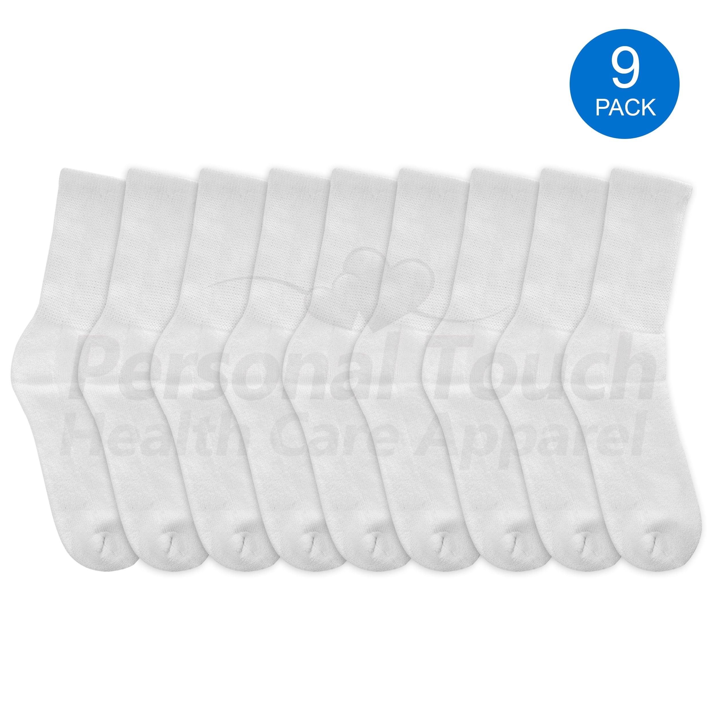 Diabetic Socks Men's & Women Crew Style Physicians Approved Socks, 9 Pairs, (White, 10-13)