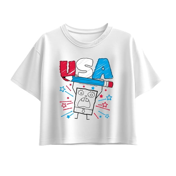 SpongeBob SquarePants - Doodle USA - Youth Girls Boxy T-Shirt