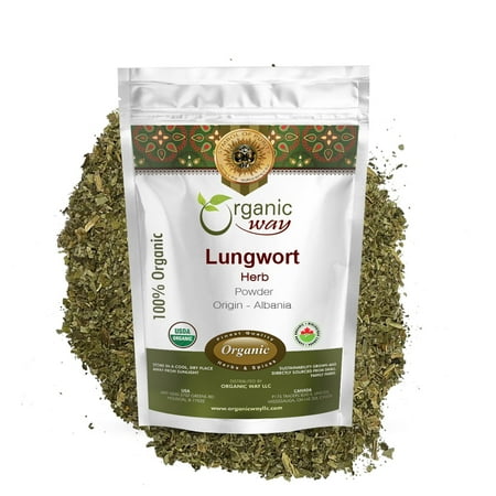 Organic Way Lungwort Herb Powder (Pulmonaria Officinalis) - Herbal Tea | Kosher & USDA Certified | Raw, Vegan, Non-GMO & Gluten Free | Resealable Bag | 100% Raw from Albania (1/2LBS / 8Oz.)