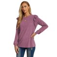 thumbnail image 3 of JWD Long Sleeve Shirts for Women Knit Tops Casual Crewneck Ruffle Tops Loose Fit Purple Gray-X-Large, 3 of 7